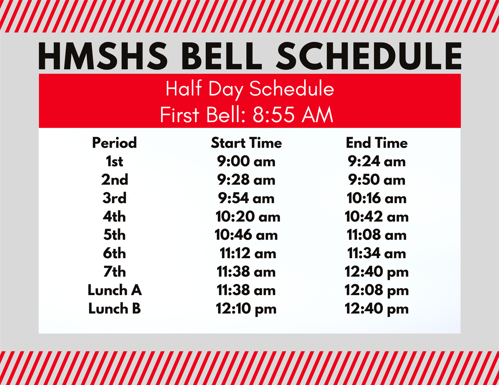 Bell Schedule / Half Day Schedule